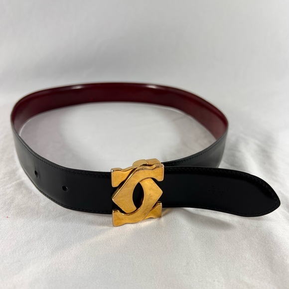 CARTIER Paris Burgundy and Black Leather Reversible Logo Belt Woman 28"/ 31" - Picture 6 of 10